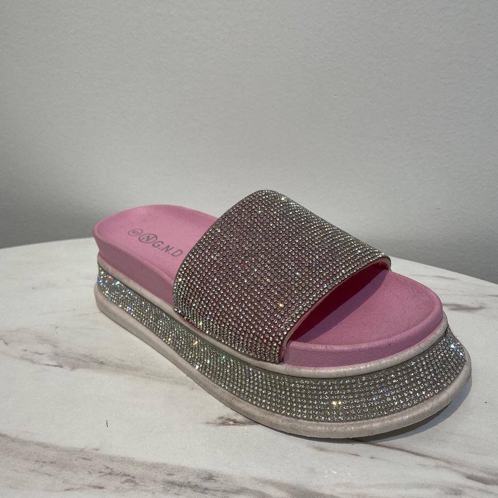 Women's Wedge  Sandals Rhinestone  Sandal Slip on Slides for Daily Ds38